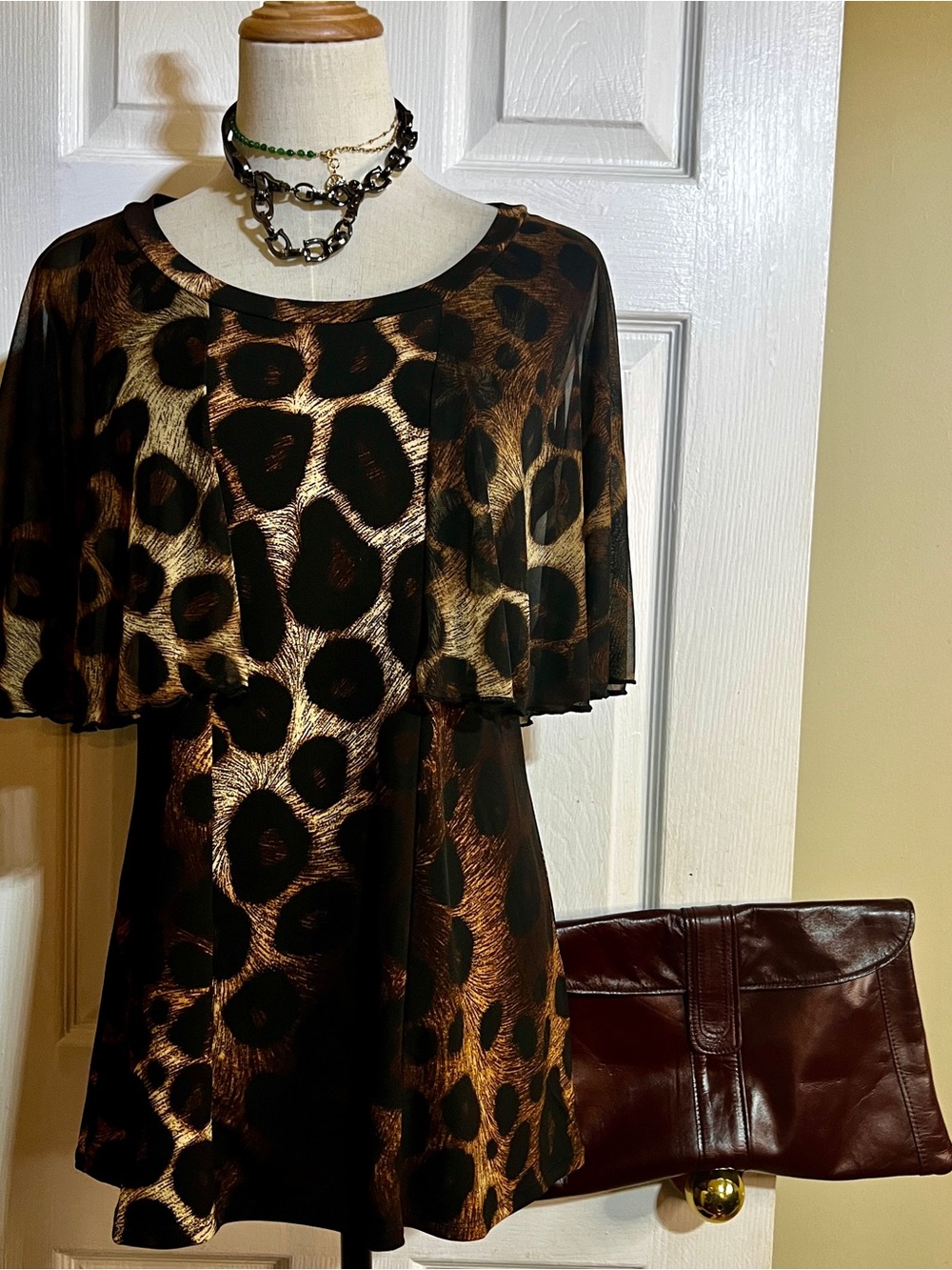 Adele&May Wms Animal Print Sheer Butterfly Flutter Overlay Boho Artsy Top S - Picture 10 of 10